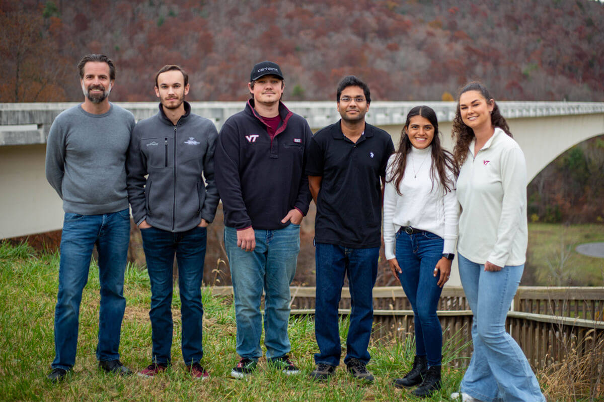 (From left) Zac Doerzaph, faculty advisor and executive director of VTTI, with Virginia Tech students Andrew Galloway, Haden Bragg, Sparsh Jain, Jacqueline Chavez-Orellana, and Mariette Metrey.