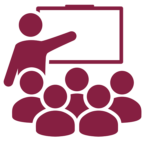 Icon illustrating a person teaching a group of people