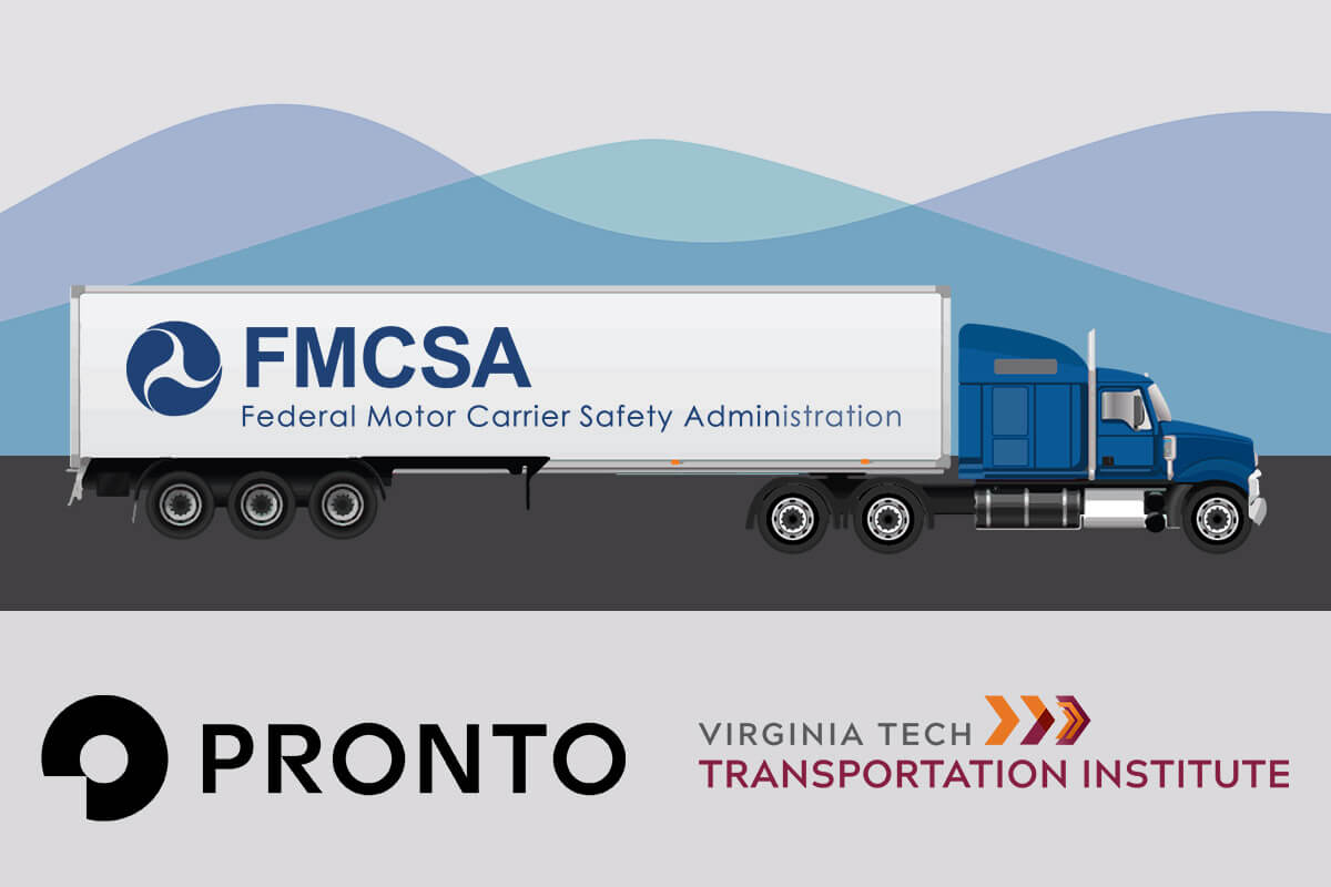 Graphic of a truck with FMCSA, Pronto, & VTTI logos