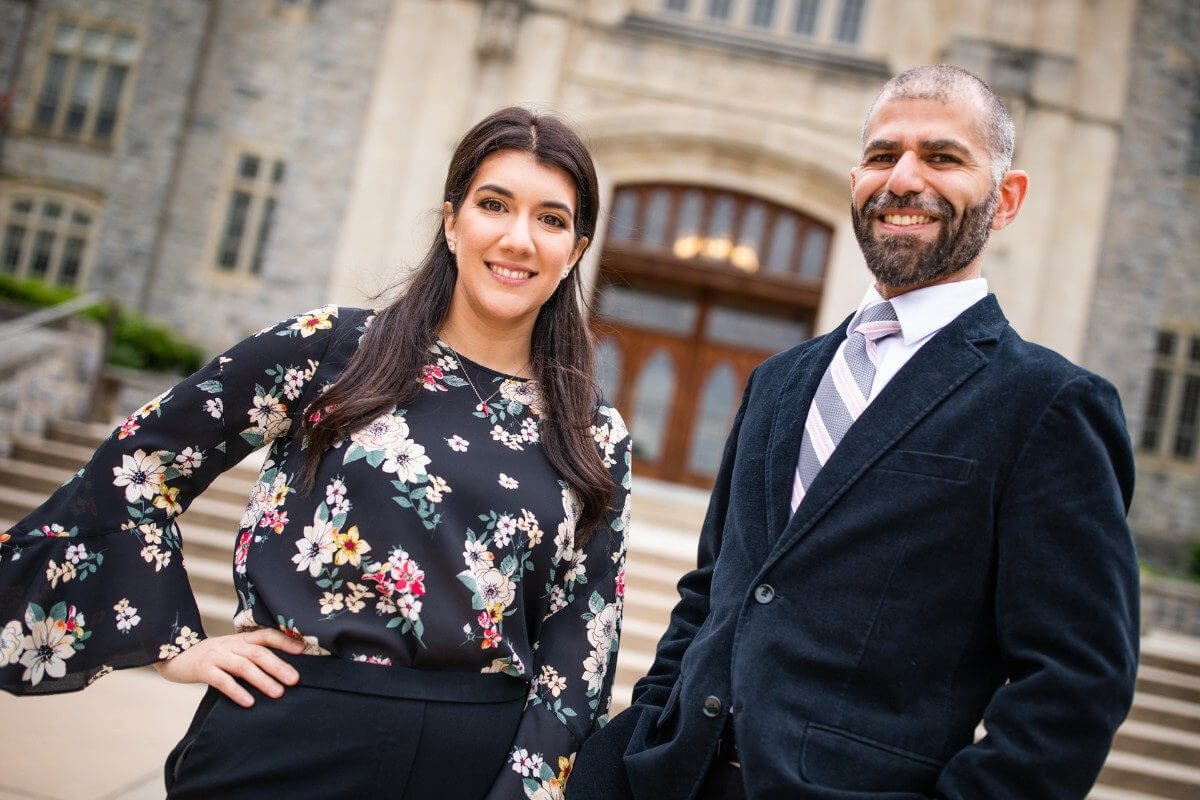 Alli Rossi-Alvarez (at left) and Mohannad Elhamod, both in the College of Engineering, were named the 2023 Graduate Students of the Year by the Virginia Tech Graduate School. Photo by Peter Means for Virginia Tech.