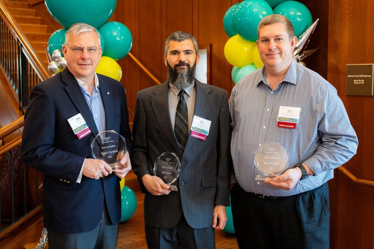 From left: Robert Canfield, Carl Cospel, and Alan Michaels. Not pictured: Ryan Senger and Richard Hanowski. Photo by Luke Hayes for Virginia Tech