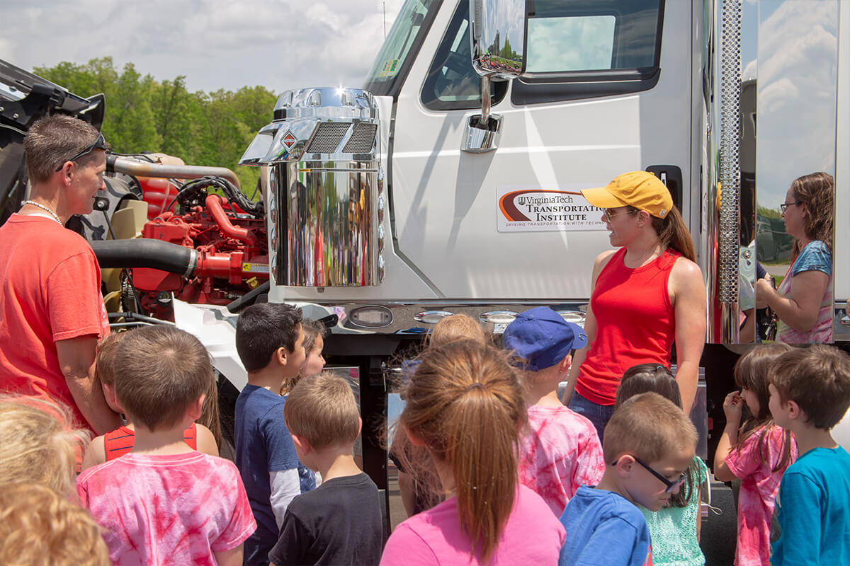 Rebecca Hammond teaching students how to share the road with heavy vehicles