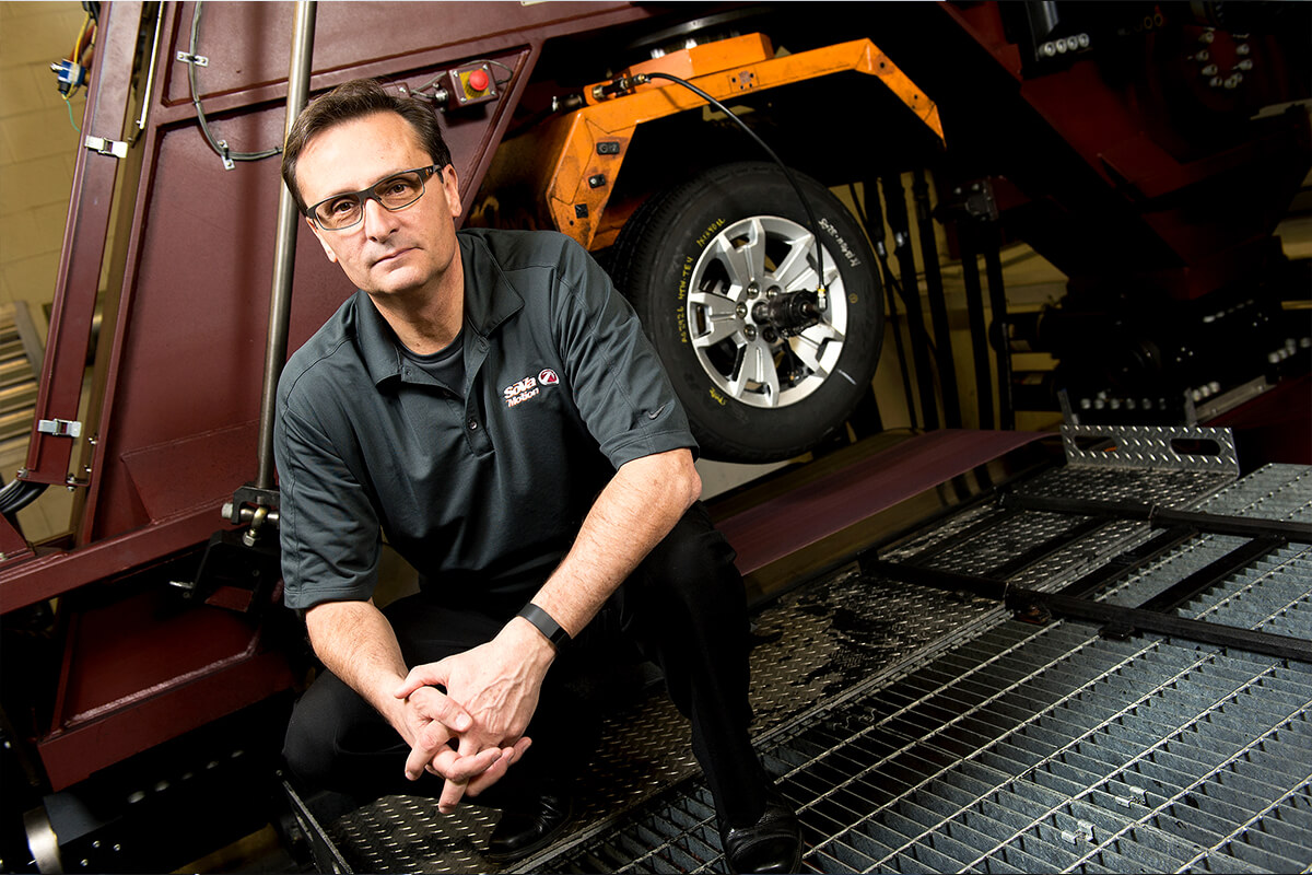 Frank Della Pia with the tire testing machine