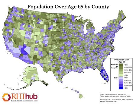 Population over 65 by county